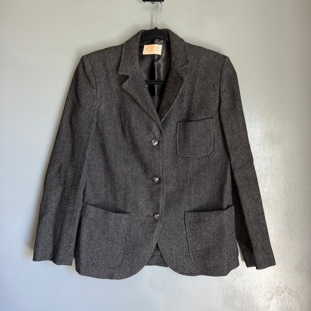 Vintage PENDLETON Women's Small Charcoal Grey Herringbone Wool Blazer Retro
